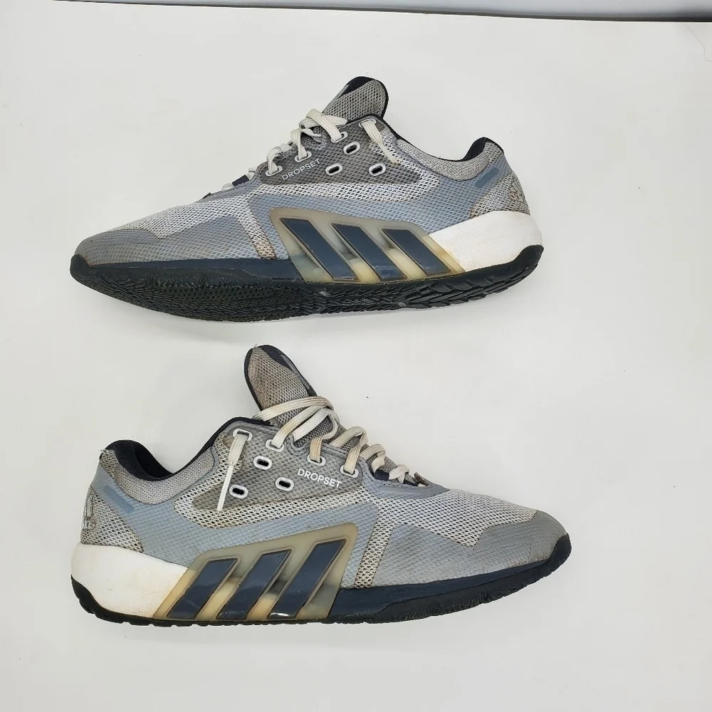 adidas Dropset Shoes Men 11 Trainer Gray White Three Stripe Athletic Sneaker